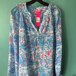 NWT Lilly Pulitzer XL silk Elsa top in HTF Boatylicious